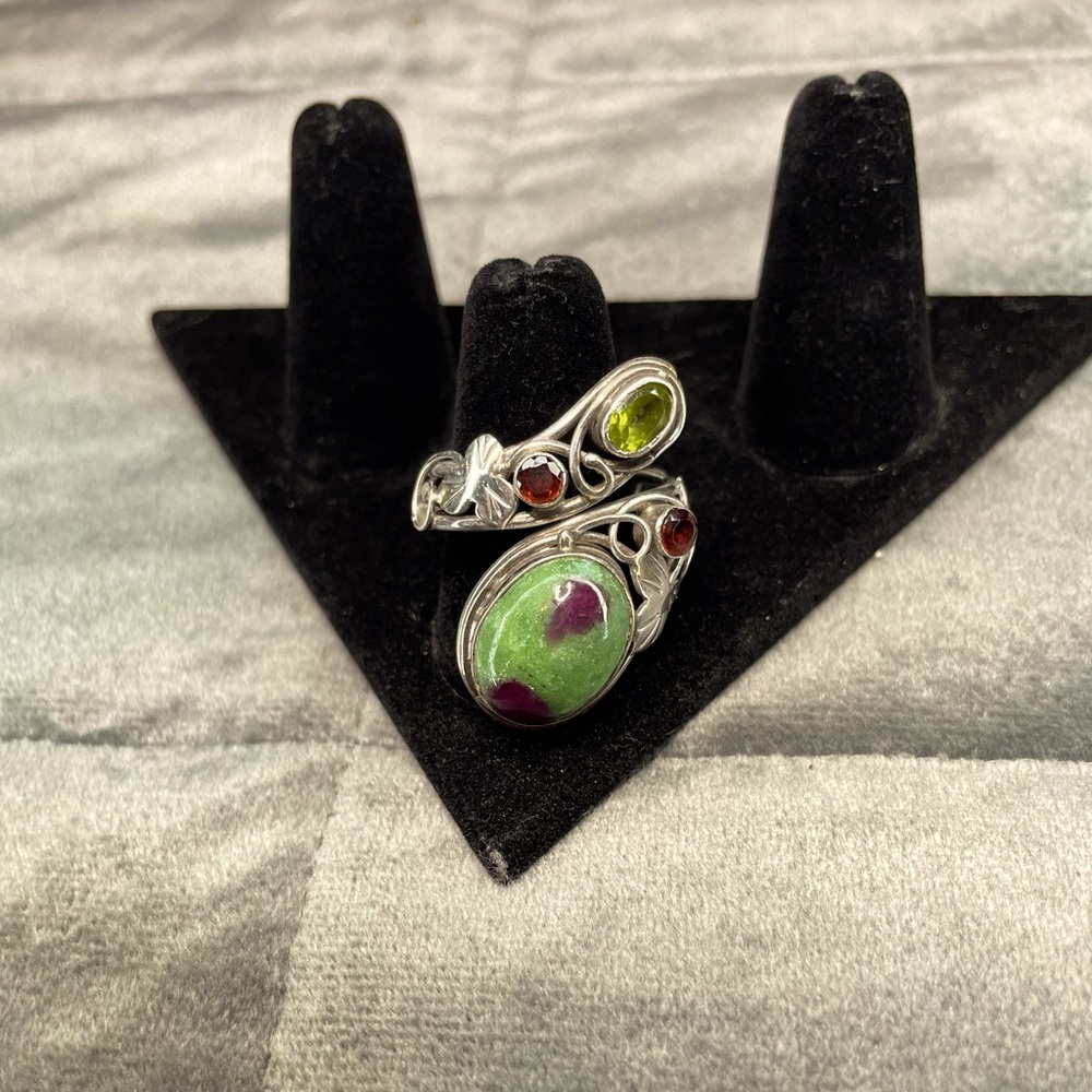 TURQUOISE, STONES AND STERLING SILVER ADJUSTABLE RING!